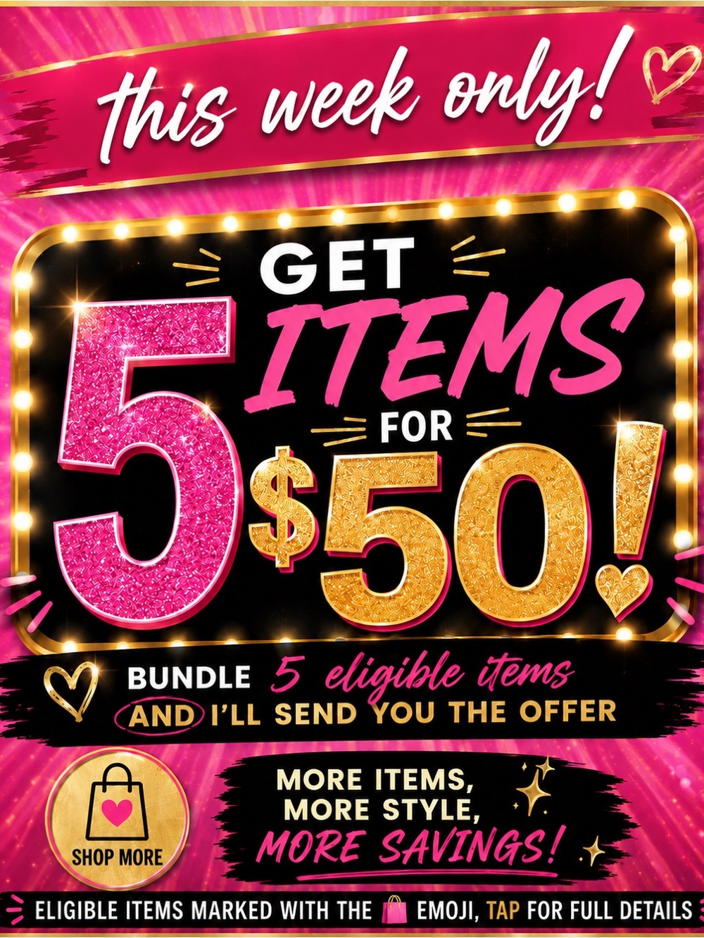 🛍️ THIS WEEK ONLY 🛍️  5 for $50! 🛍️